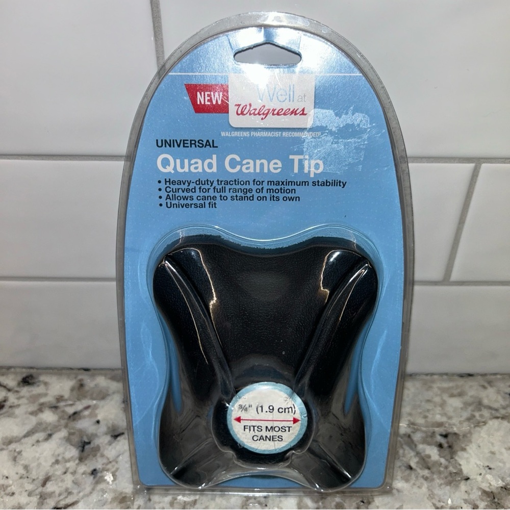 Walgreens Quad Cane Tip 3/4" Heavy Duty Traction Large Base Black Universal fit